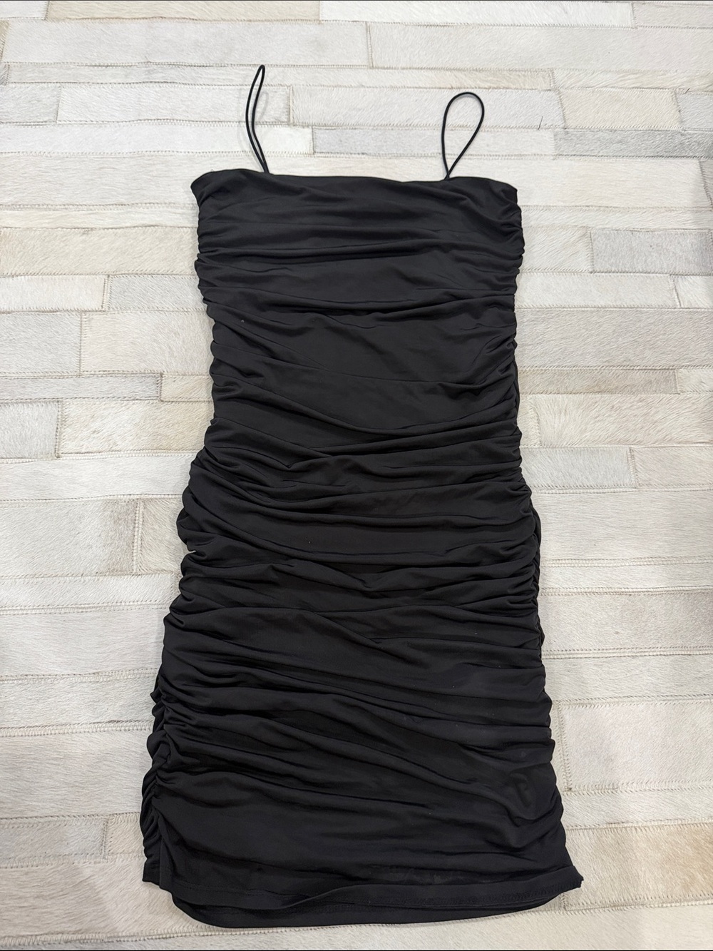 Forever 21 Black Ruched Spaghetti Strap Mini Dress